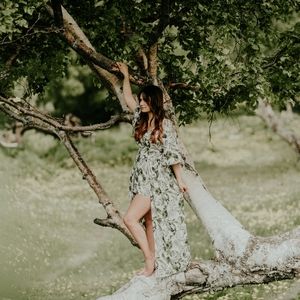 Overlay Romper | monstera tropical print | monstera dress | size M |